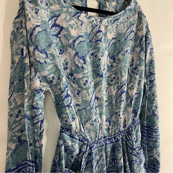 Free People Silver Sun Printed Dress Blue Bohemian Back Cutout, size S - Picture 9 of 16